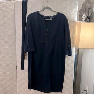 Great navy workplace dress with the button details